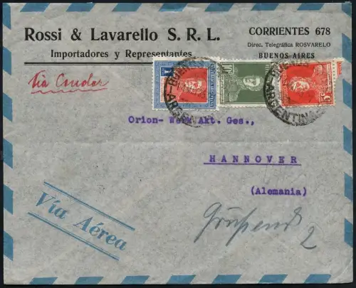 Katapult Argentinien 1935 Brief Buenos Aires Hannover Catapult/ 387