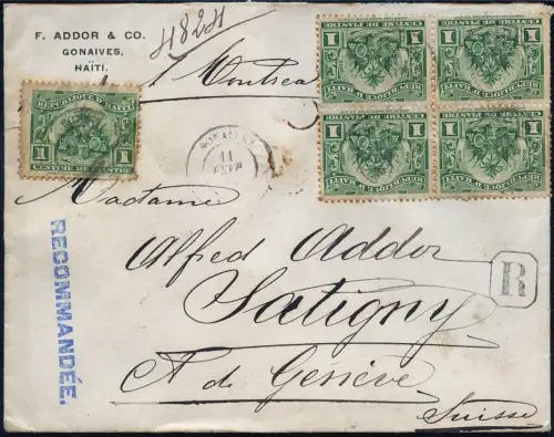 Haiti 1907 Reko-Brief Gonaives via Port-au-Prince nach Satigny Schweiz / 30
