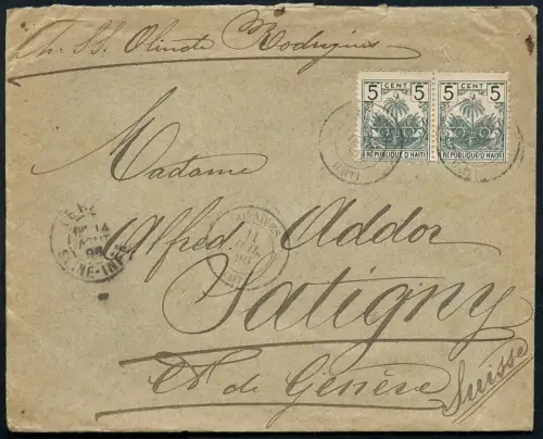 Haiti 1898 Brief 10 Cent via SS Olinda Gonaives über Le Havre in die Schweiz/ 12