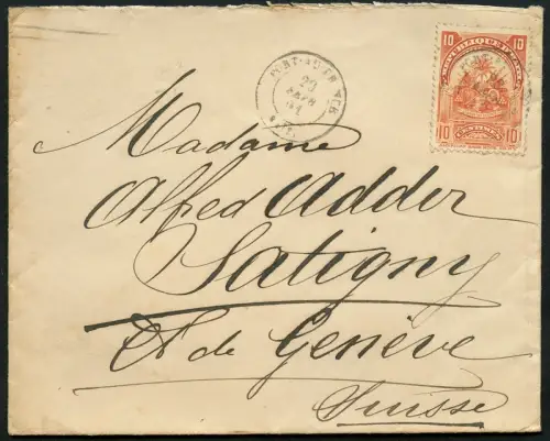 Haiti 1911 Brief 10 Cent Port-au-Prince via New York nach Satigny Schweiz / 8