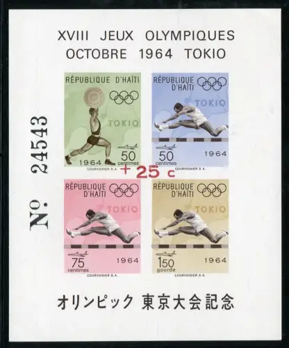 Haiti 1965 Olympiade Olympics Sport Aufdruck Block 30 b MNH Auflage: nur 2700
