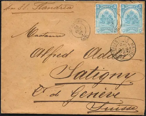 Haiti 1900 Schiffspost SS Flandria Cap Haitien Le Havre Satigny Schweiz / 57