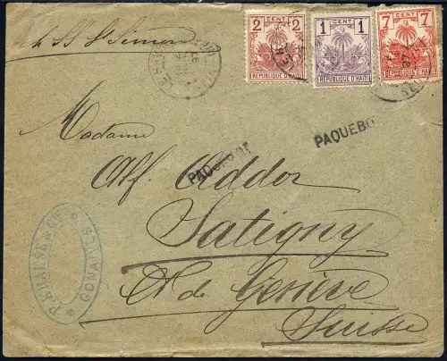 Haiti 1897 Schiffspost Paquebot Gonaives Le Havre Genf Satigny Schweiz / 59