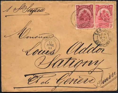 Haiti 1901 Schiffspost Gonaives via Le Havre nach Genf Satigny Schweiz / 60