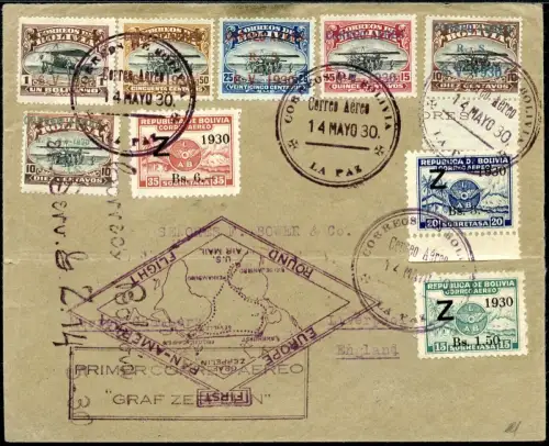 Zeppelin Bolivien 1930 Südamerikafahrt La Paz Liverpool England Si 60 D/1456 RAR