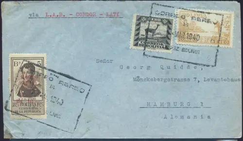 LATI 1940 Bolivien Brief LAB Condor La Paz Rio de Janeiro Hamburg / 1933
