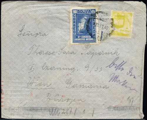 LATI 1940 Bolivien Brief La Paz Rio de Janeiro Rom Wien OKW-Zensur / 1936