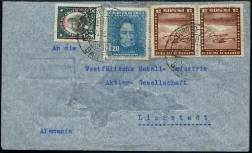 Katapult 1935 Chile Notwasserung Brief Santiago Lippstadt Catapult 385 / 918