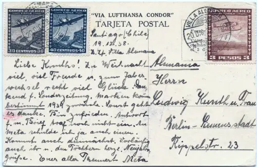 Katapult 1938 Chile Weihnachtskarte Villa Alemana Berlin H 707 Catapult / 1653