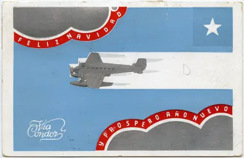 Katapult 1936 Chile Condor Weihnachtskarte Valparaiso Husum H 502 Catapult/ 1645