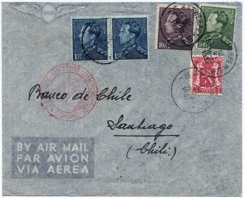 Katapult 1937 Belgien Brief Antwerpen Santiago de Chile Catapult H 551 b / 1234