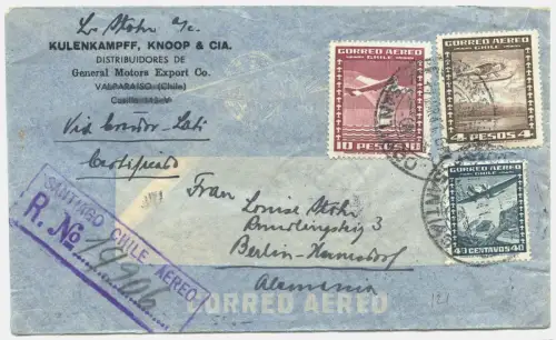 LATI 1941 Chile Reko-Brief Santiago Rio Rom Berlin Hermsdorf OKW Zensur / 1921