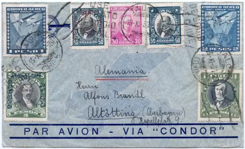 Katapult 1937 Chile Condor-Flugpost Talca Altötting H 594 Catapult / 1626