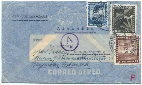 LATI 1941 Chile Brief Santiago Hamburg Neuern Böhmerwald Zensurstempel / 1918