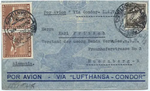 LATI 1940 Chile Brief Santiago 26.11.40 Rom Nürnberg OKW Zensur / 1917