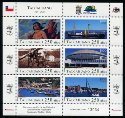 Chile 2015 Talcahuano Indio Gemälde Schiffe Flugzeug Bleriot Architektur MNH
