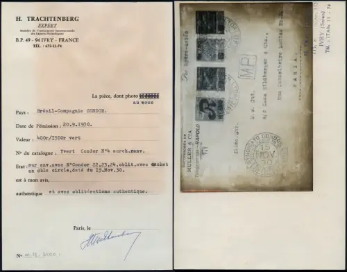 Brasilien 1930 Condor C10 Inverted Overprint Cover Belmonte Certificate / 28 RAR