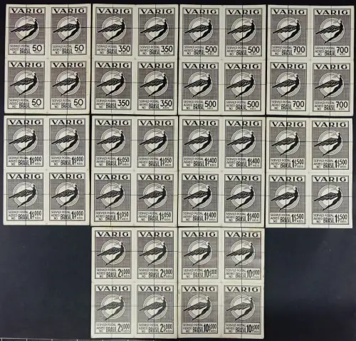 Brasilien VARIG 1931 Kpl. Satz Akzeptierte Entwürfe Blocks/4 Kartonpapier V14-23