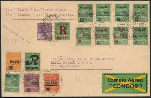Brasilien 1930 Reko-Brief MiF VARIG/Condor Pelotas Porto Alegre Rio / 967 RAR