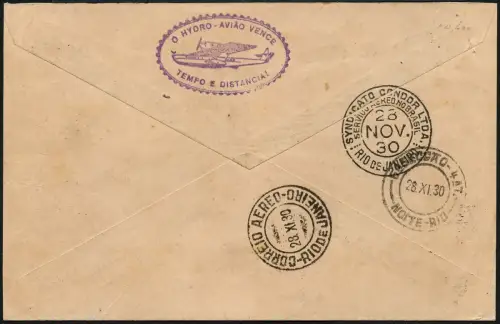Brasilien 1930 Reko-Brief MiF VARIG/Condor Pelotas Porto Alegre Rio / 967 RAR