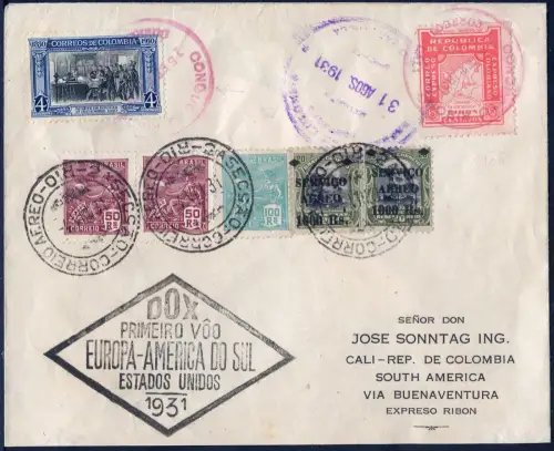 DO-X 1931 Brasilien Brief MiF Kolumbien Port of Spain Cali Harms 45 e DOX/999
