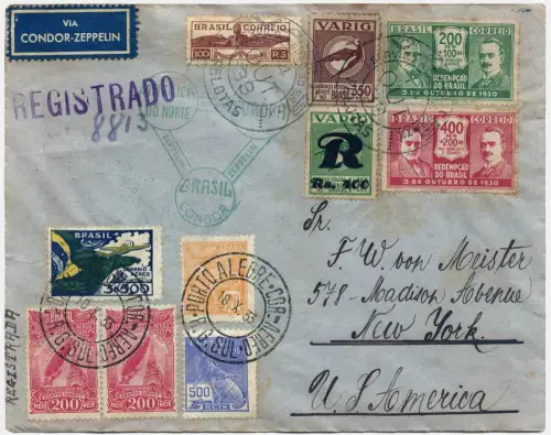 Zeppelin 1933 Brasilien Chicagofahrt VARIG Reko-Brief Pelotas USA Si 239 A /2591