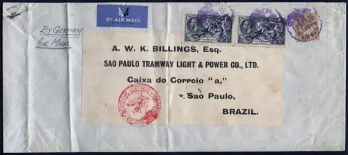 Katapult 1936 GB Brief MiF Seahorse 21/- London Brasilien Catapult H 466 / 1075