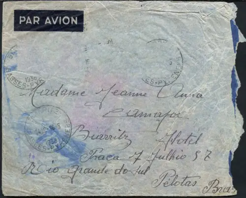 Katapult 1938 Frankreich Crash Guaracy Brasilien Pelotas Brief Catapult 647/ 953