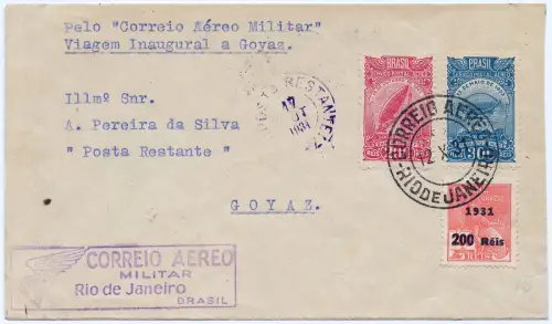 Brasilien 1931 Erstflug First Flight Correio Aereo Militar Goyaz Crash / 1288
