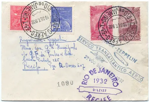 Zeppelin 1932 Brasilien 6. SAF Etappenpost Rio Recife 2 Stempel Si 178 B / 2557