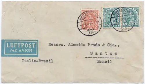 LATI 1940 Dänemark Brief 7.3.40 Kopenhagen Lissabon Santos Brasilien / 2076