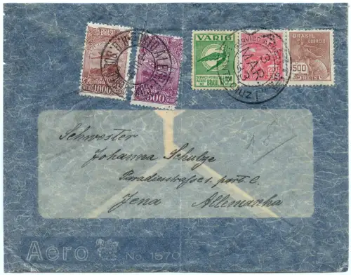 Brasilien 1933 VARIG MiF V 19 Brief Santa Cruz Rio de Janeiro Jena / 1515
