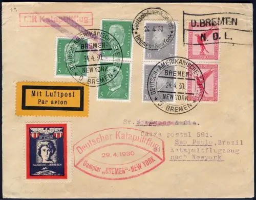 Katapult 1930 Dt. Reich Brief Dampfer Bremen Seepost Brasilien Catapult 10b/ 800