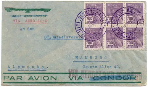 Brasilien 1936 Aerolloyd Iguassu Itayopolis Blumenau Hamburg Brief / 2042