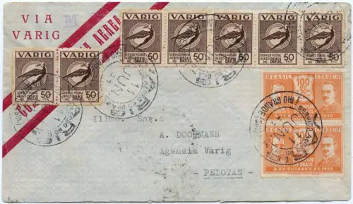 VARIG 1931 Brasilien Brief mit V 14 x7 MiF Rio Grande Pelota / 1544