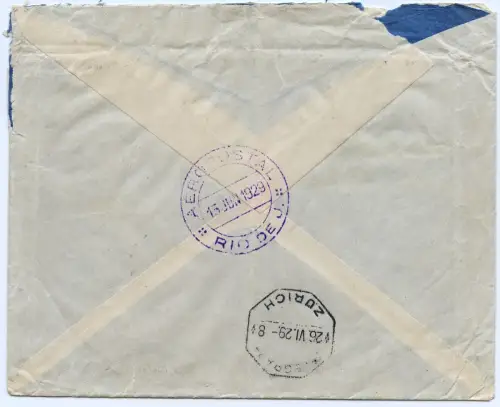 Brasilien 1929 Flugpostbrief Reko Express Linhas CGA Rio Zürich Schweiz / 1317