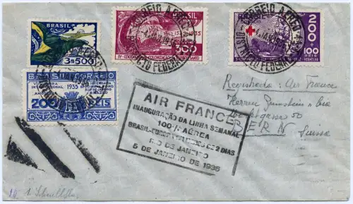 Brasilien 1936 First Flight Erstflug Air France Rio Frankreich Schweiz / 1284
