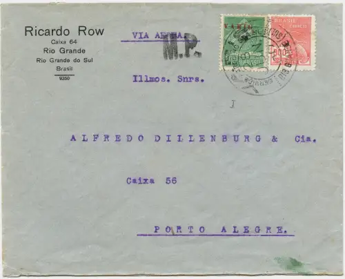 VARIG 1930 Brasilien Brief mit V 1 12,5mm MiF Rio Grande Porto Alegre / 1541