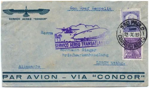 Zeppelin 1932 Brasilien 8. SAF Sao Paulo Alter Bestätigungsstempel Si 190 / 2558