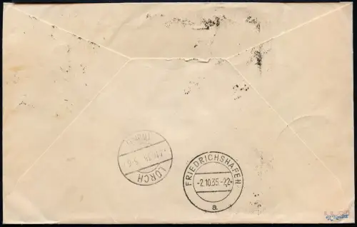 Zeppelin Brasilien 1935 13. SAF Reko-Brief Rio Friedrichshafen Si 323 / 1485