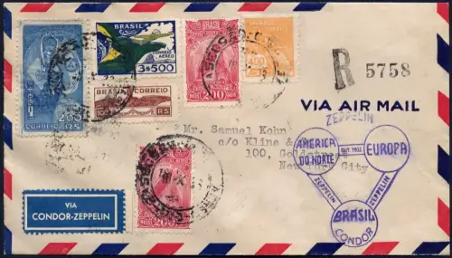 Zeppelin 1933 Brasilien Chicagofahrt Recife Akron Reko-Brief Si 239 A / 1967
