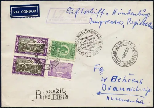 Zeppelin 1936 Brasilien 1. SAF/LZ 129 Rio de Janeiro Braunschweig Si 404 / 2379