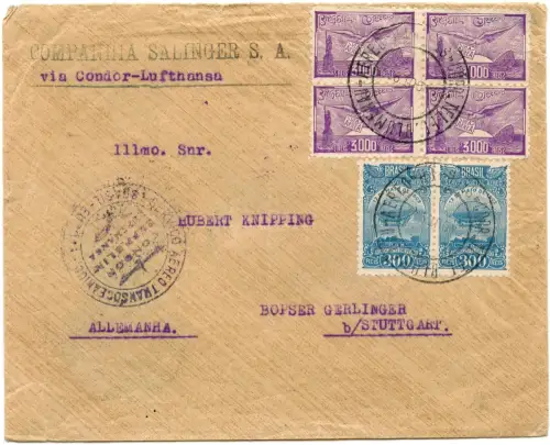 Zeppelin 1934 Brasilien 4. SAF Brief 12600 R Blumenau Stuttgart Si 261 A / 2593