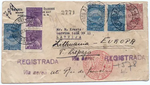 Brasilien 1932 Reko-Flugpostbrief Porto Alegre Rio Riga Libau Lettland / 1312