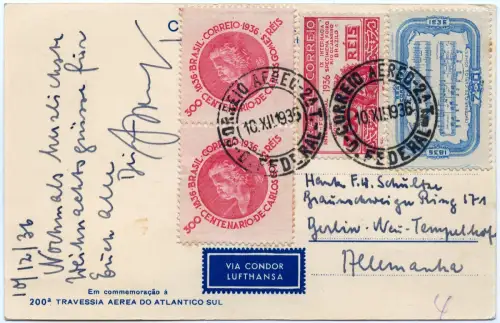 Katapult 1936 Brasilien AK 200. Südatlantikflug Rio Berlin H 496 Catapult / 1641