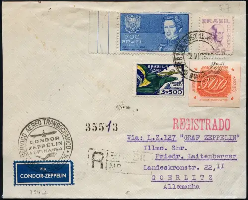 Zeppelin Brasilien 1936 7. SAF Reko-Brief Rio Görlitz Sachsen Si 354 A / 1486