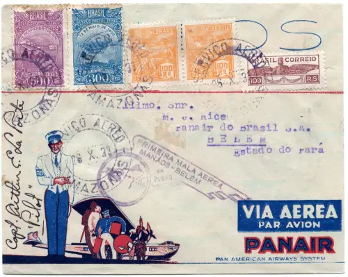 Brasilien 1933 First Flight Erstflug Brief Panair Manaos - Belem Signiert / 1371