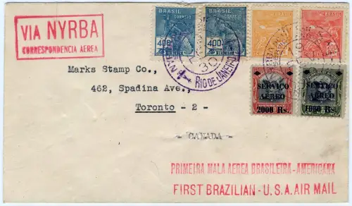 Brasilien 1930 First Flight Erstflug Nyrba 19.2.30 Rio Toronto Kanada / 1274