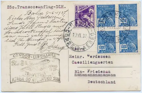 Katapult 1937 Brasilien 200. Atlantikflug SST Bahia Berlin H 548 Catapult / 1304