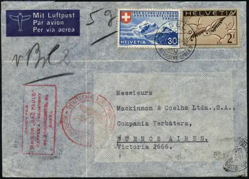 Katapult 1936 Schweiz Zürich Manaus Brasilien Brief MiF Catapult 441 / 931